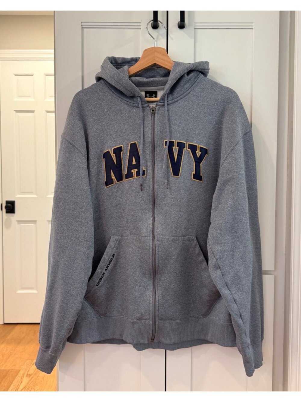 Y2K Under Armour Mens Large Full Zip Up Sweatshirt Navy Midshipmen Embroidered